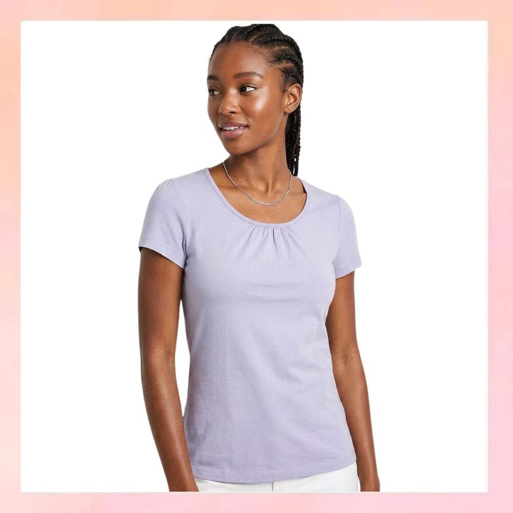 Brooks Brothers Lavender Short Sleeve Top Gathered Neck XS